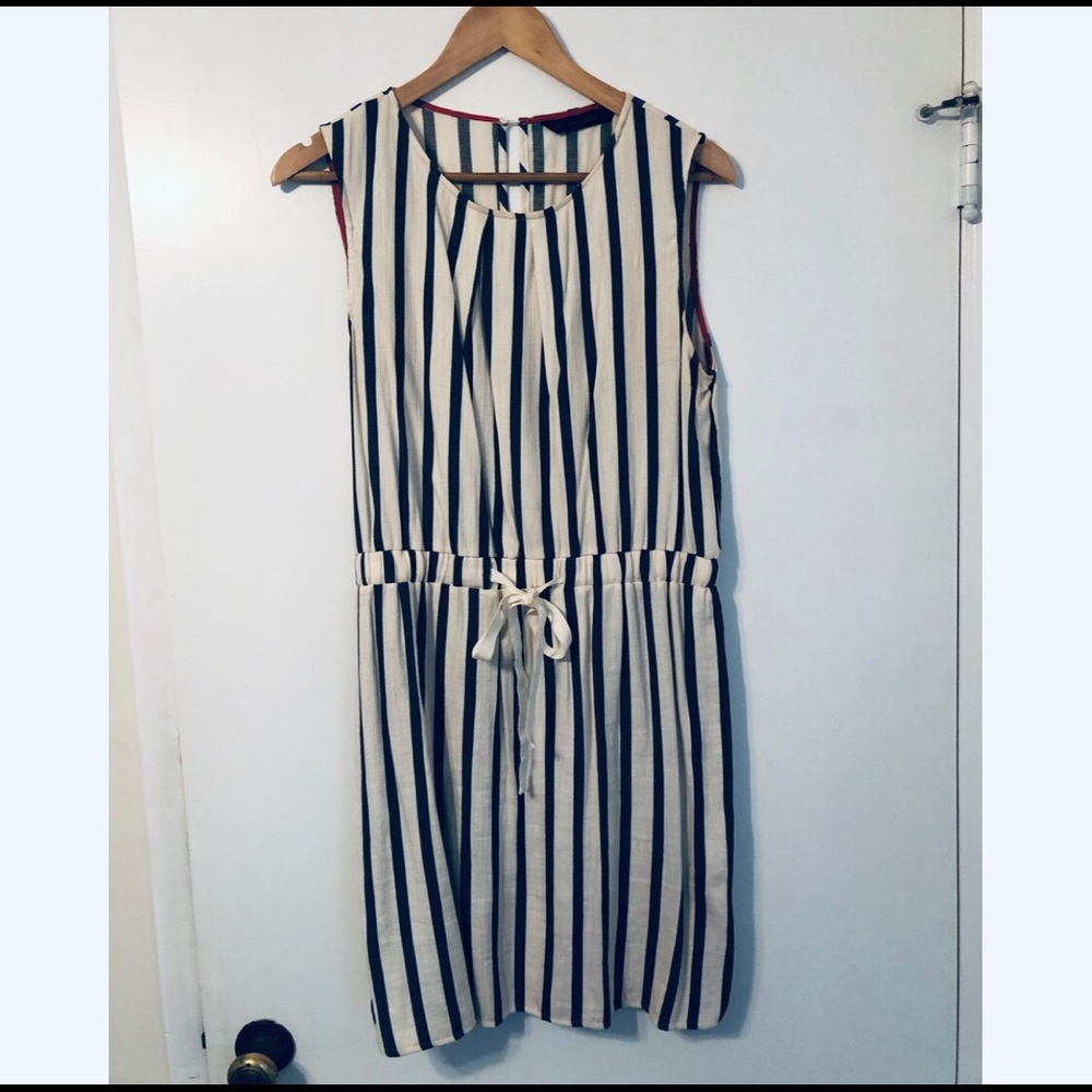 ZARA Navy & White Woven Striped Dress